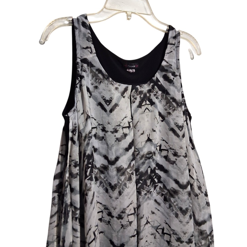Cocomo Sleeveless Womens Top Black Grey Sheer Front Side Split‎ Scoop Neck